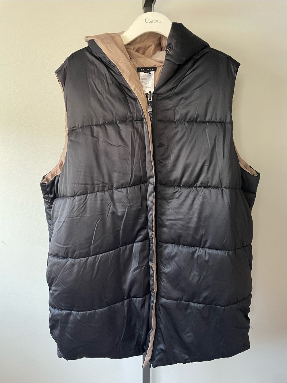Tribal Long Hooded Puffer Vest Plus Size XXL